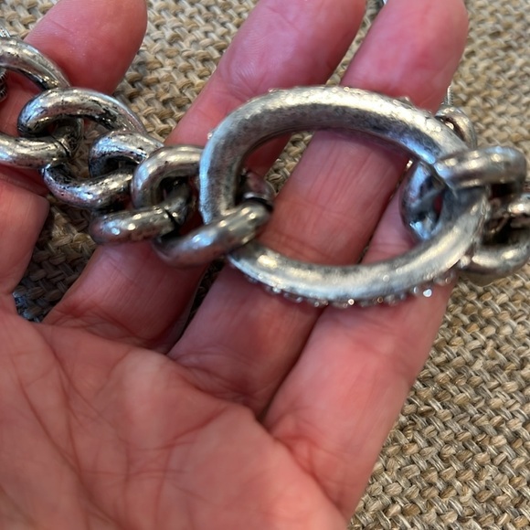 Silver chunky chain necklace rhinestone link sparkly beads links silver tone - Picture 12 of 12